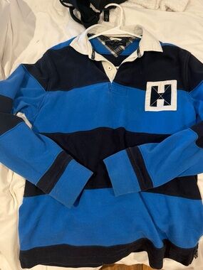 Tommy Hilfiger Blue & Navy Striped Long-Sleeve Rugby Polo